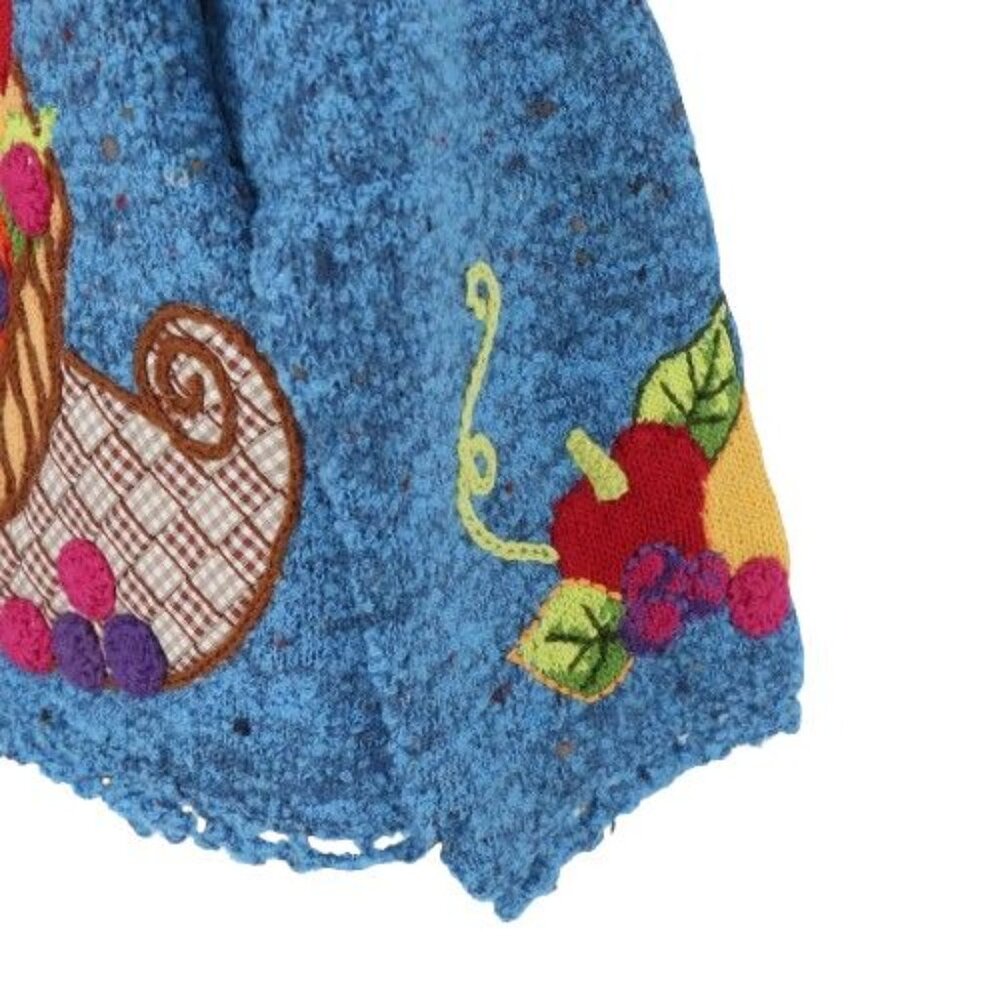 New Design Options Fall Thanksgiving Cornucopia Blue Cardigan Sweater M - Picture 3 of 5